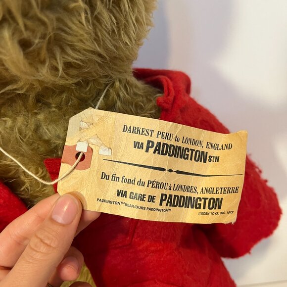 Vintage 1977 Paddington Bear Stuffed Plush 20" Eden Toys Yellow Boots Red Coat - Picture 3 of 16